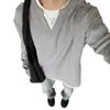 Moletom Gola V Falso Duas Peças Waffle Vintage Masculino Outono Inverno Retro Americano Pesado Cleanfit Manga Longa Camiseta