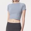 Ropa de entrenamiento de verano con vientre descubierto, ropa para correr de secado rápido para mujer, camiseta deportiva de manga corta, top de yoga ajustado y adelgazante