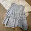 Vestido Regata Estilo Coreano com Barra Franzida e Cordão, Design Simples de Gola Redonda Sem Mangas Emagrecedor, Top Soltinho Sem Mangas para Mulheres