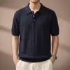 Camisa de punto de manga corta con cuello camisero texturizado estilo "old money" americano para hombre, top Polo casual fino de seda helada para verano