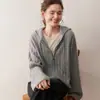 Novo Suéter Feminino 100% Caxemira Outono e Inverno, Moletom Trançado, Cardigã Grande, Casaco Versátil Solto, Malha de Manga Longa, Suéter