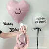Globo Adhesivo de Cara Sonriente para Cumpleaños de Luna Llena Luna Llena 30 Días 100 Adhesivos de Bola Meteorológica Inglés Adhesivo de Feliz Cumpleaños