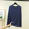 Camisa de Protección Solar de Manga Larga con Cuello Redondo Fina de Verano para Mujer, Top Camisa Interior de Capa Base Casual Holgada Lisa de Verano Fina