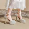 Cómodos Zapatos de Novia Mary Jane con Tacón Grueso, Suela Gruesa, Plataforma, Tacones Altos, Zapatos de Compromiso de Cristal para Mujer