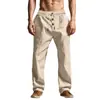 Pantalones de Lino Nuevos Europeos y Americanos Amazon Transfronterizos para Hombre, de Verano, Transpirables, Holgados, Rectos, Deportivos, de Pierna Ancha, Casuales, Largos