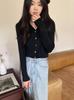 Cardigan de malha suéter base camisa feminina outono 2024 nova gola polo botão design alto chique top