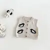 Conjunto de 3 Peças Bebê Dianxi Simples Camada Base Desenho Animado Colete de Lã Bebê Outono Xadrez Solto Calça de Perna Larga