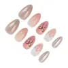 Piezas de Uñas Portátiles Tk Transfronterizas Uñas con Lazo Rosa Arte de Uñas Uñas Postizas Piezas de Uñas Dulces y de Alta Gama