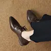 Novedad 2025 Zapatos de Cuero de Tacón Bajo Versátiles para Mujer Boca Profunda con Cordones Estilo Academia Británica Zapatos de Una Sola Capa Zapatos con Cordones Primavera para Mujer