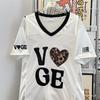 Camiseta de Manga Corta Estilo Jersey Retro Americano para Mujer Verano Estampado de Leopardo en Contraste Cuello en V Look Adelgazante Secado Rápido Holgada Casual