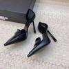 Sandalias de tacón alto con tacón trasero para otoño de 2025, nuevas sandalias de tacón alto sexis de cuero con punta pequeña y elegante tacón fino.