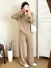 Conjunto de punto de dos piezas para mujer de talla grande, con top de manga larga y pantalones rectos hasta el suelo, estilo otoño 2026, conjunto holgado de dos piezas para mujeres de talla grande