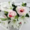 Arreglo de Flores Artificiales de Rosa con Borde Rizado, Ramo Artificial de Lirios, Decoración del Hogar, Flores para Paisajismo de Bodas, Ofrendas para el Festival Qingming