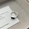 Anel Quadrado Geométrico de Prata Esterlina S925 com Ônix Preto Estilo Cool Fashionável Aberto para Dedo Anel de Dedo Alimentar