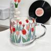 Copo de Leite com Tampa Copo com Tubo de Sucção Doméstico Aquecível Fofo Copo Estampado com Colher Copo de Café da Manhã INS Copo de Aveia Estilo INS
