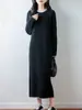 Vestido de Punto 100% Lana Pura con Cuello de Encaje Otoño/Invierno 2026 Largo Cuello Redondo Holgado Recto Base de Cachemira