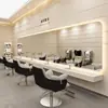 Estación de Espejo de Peluquería de Moda con Espejo Colgante Grande e Iluminación para Peluquería, Coloración y Corte