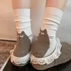 Calcetines de mujer sin costuras hasta la mitad de la pantorrilla, nuevo estilo otoño/invierno, con un lindo diseño de gato en el talón, de textura suave y esponjosa, perfectos para combinar con sandalias Birkenstock