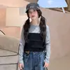 Conjunto de Jeans Wide-Leg Estilo Coreano para Meninas Estilo Primavera e Outono Blusa Falsa de Duas Peças Roupa Casual Tendência para Crianças de Tamanho Médio e Grande Moda
