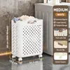 Cesto de Roupa Suja Dobrável com Rodas, Cesto de Roupa Ventilado de Grande Capacidade, Organizador de Roupas que Economiza Espaço para Casa, Branco/Creme