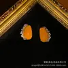 Pendientes de trabajo pesado con diamantes completos, color caramelo, media luna dorada retro de estilo antiguo, chapados en cobre antiguo occidental 18K
