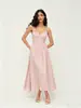 Popular Estilo Europeo y Americano Transparente Tirantes Finos Vestido Largo Cuello en V Falda Amplia Verano Casual Vacaciones Multicolores Ropa para Mujer