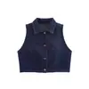 Za2025 Novo Conjunto de Roupa de Trabalho Feminina de Primavera: Colete Jeans Azul Escuro Sem Mangas + Jeans de Cintura Alta