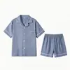 Pijama de gasa de algodón puro Yunduo para hombre, de manga corta para verano, color liso simple, conjunto de dos piezas de ropa de casa de alta gama (Xin)