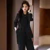 Conjunto de blazer de mujer moderno y a la moda para primavera y otoño, con un diseño holgado y cintura de corbata, combinado con pantalones casuales de pierna ancha.