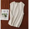 Chaleco de punto de lana 100% con cuello redondo, de otoño e invierno, para mujer, prenda exterior sin mangas, suéter de corte holgado, chaleco de exterior