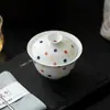 Cerámica Blanca de Porcelana Arcillosa de Jade de las Dinastías Tang y Song, Taza Gaiwan de Cerámica Pintada a Mano con Puntos, Juego de Té Kung Fu para Uso Doméstico, Taza de Té Moderna Minimalista de Pared Delgada