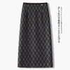 Falda de Cuadros Azul Retro para Mujer 2026 Nueva Primavera y Otoño Falda de Lana Bodycon de Línea A de Longitud Media para Otoño e Invierno