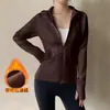 Chaqueta Gruesa Forrada de Polar Cálido para Mujer, Temporada de Primavera, Cuello Alto, Doble Cremallera, Top de Yoga Ajustado, Ropa Deportiva para Correr y Fitness