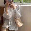 Camisa de proteção solar estilo coreano Mori girl fresca para primavera e verão, top babydoll, cardigã solto fino com acabamento em renda, camisa de proteção solar