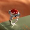 Joyería de Plata Tailandesa Vintage Plata S925 Incrustada con Ágata Roja del Sur Anillo Abierto para Mujer, Estilo Indonesio
