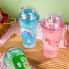 Taza de Plástico Navideña de Dibujos Animados de Doble Capa Transparente con Ventosa Taza de Agua Creativa Regalo de Año Nuevo Navideño Taza para Hielo Triturado