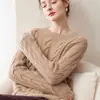 Nuevo Suéter de Cachemira Otoño Manga Larga Mujer Retro Tejido de Trenzas Cuello Redondo Prendas de Punto Suave Pegajoso Versátil Suéter Capa Base