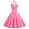 X Comércio Exterior Transfronteiriço Roupas Femininas Retrô Europeias e Americanas Sexy Gola Halter Cruzado no Peito Emagrecedor Estampado Grande Balanço Vestido Peça Única Atacado