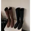 Aumento de altura interno~Botas Martin estilo britânico de camurça retrô europeia e americana, botas longas, botas de montaria de bico quadrado com salto grosso para outono e inverno