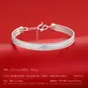 Pulseira Trançada de Prata Esterlina Dupla para Mulheres, Prata Pura 999, Pulseira de Luxo de Nicho de Alta Qualidade, Presente de Dia das Mães para a Mãe