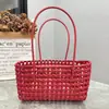 Estilo Ins Coreano Cesta de Vegetais Trançada Vazada Bolsa de Praia Casual de Férias Cor Doce Bolsa a Tiracolo de Ombro Bolsa de Rattan