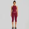 Conjunto de ropa deportiva transfronterizo: Conjunto de top deportivo de tirantes halter y pantalones para entrenamiento de running, Pilates y yoga para mujer