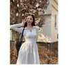 Vestido Elegante de Color Sólido con Cuello Polo con Cremallera y Mangas Largas Estilo Francés para Mujer, Vestido Largo de Línea A de Cintura Ceñida de Gama Alta para Otoño