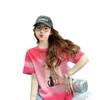 Playera de Verano para Mujer de Algodón Puro con Graffiti de Dibujos Animados a la Moda, Bloque de Color Tie-Dye Oversized Holgada Streetwear Top Versátil