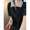 Camisa Polo de Retazos Pied de Poule Estilo Americano para Hombre, Camiseta de Manga Corta, Camiseta Fresca de Moda de Media Manga para Verano
