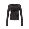 T1316 Camiseta Feminina de Manga Longa Estilo Streetwear de Alta Qualidade com Estampa de Garota Americana Picante Emagrecedora