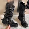 Botas de Tacón Grueso de Estilo Retro de Nicho, Botas Caídas Estilo Vaquero Occidental, Botas de Monta, Botas Martin de Principios de Otoño, Botas para Mujer de Estilo Francés