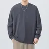 Nueva camiseta de algodón de bambú de manga larga para hombre, temporada de primavera y otoño, corte holgado, color liso, cuello redondo, estilo retro japonés casual, camiseta interior