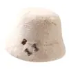 Otoño e Invierno Nuevo Felpa de Conejo Artificial Decoración de Lazo Color Sólido Sombrero de Cuenca Simple Versátil para Viajes al Aire Libre Sombrero de Cubo Cortavientos