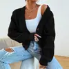 Suéter de punto de manga larga para comercio exterior transfronterizo, color liso, cuello de botonadura única, cárdigan de punto para otoño e invierno, chaqueta de moda versátil de corte holgado para mujer
